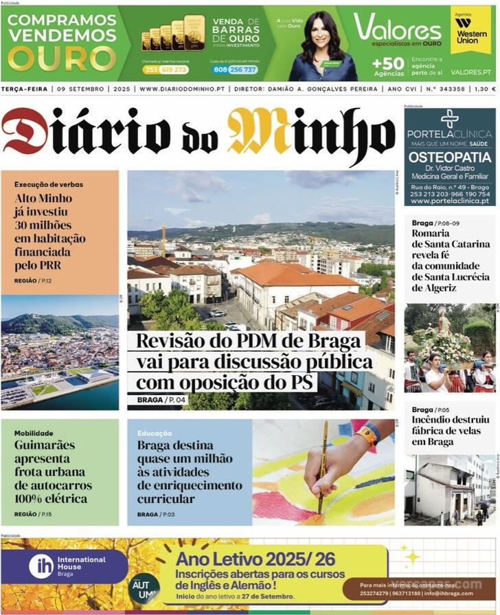 Capa Dirio do Minho - 2025-09-09