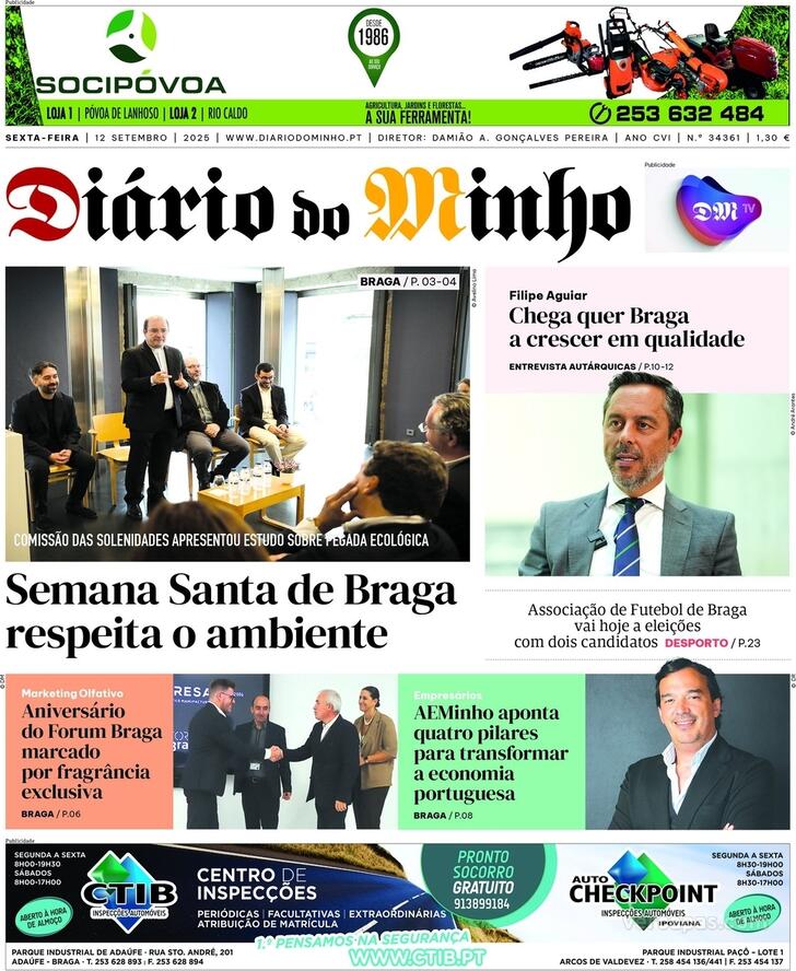 Capa Dirio do Minho - 2025-09-12