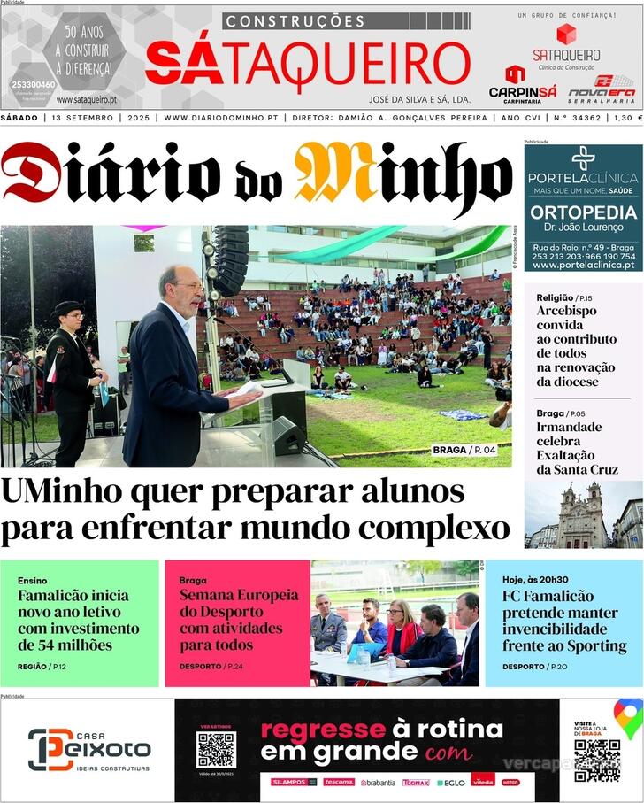 Capa Dirio do Minho - 2025-09-13