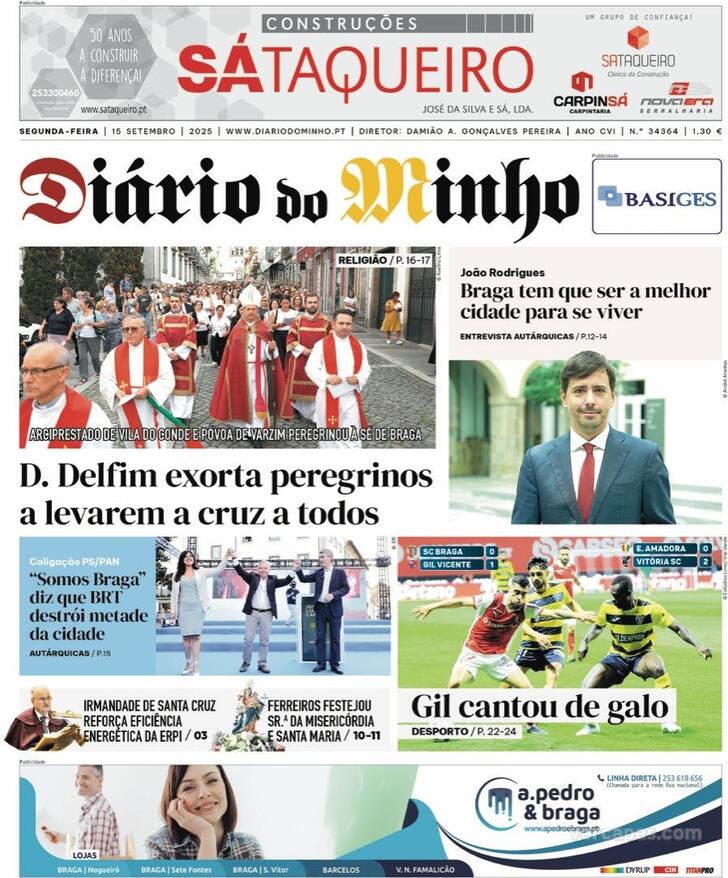 Capa Dirio do Minho - 2025-09-15