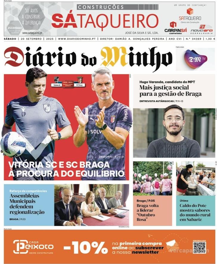 Capa Dirio do Minho - 2025-09-20