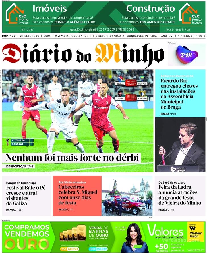 Capa Dirio do Minho - 2025-09-21