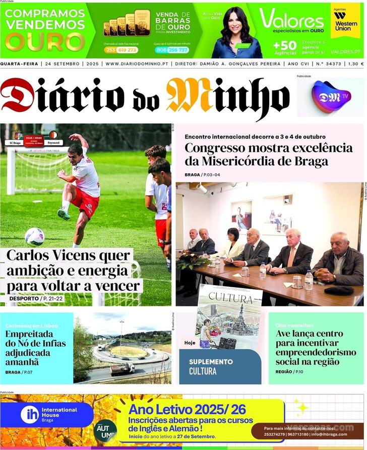 Capa Dirio do Minho - 2025-09-24