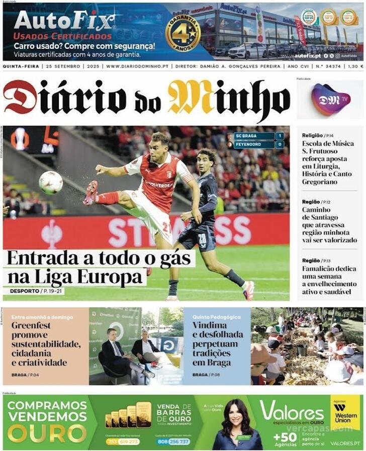 Capa Dirio do Minho - 2025-09-25