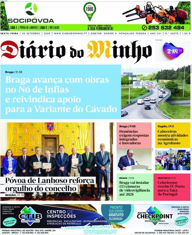 Capa Dirio do Minho - 2025-09-26