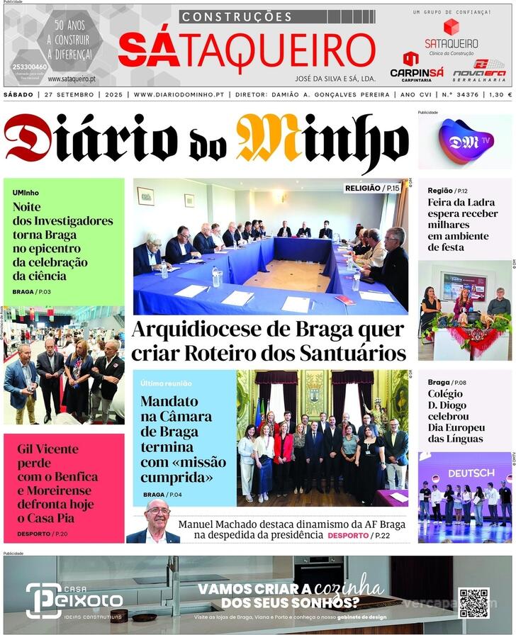 Capa Dirio do Minho - 2025-09-27