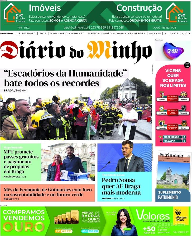 Capa Dirio do Minho - 2025-09-28