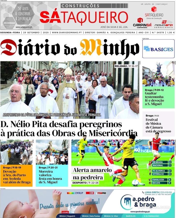 Capa Dirio do Minho - 2025-09-29