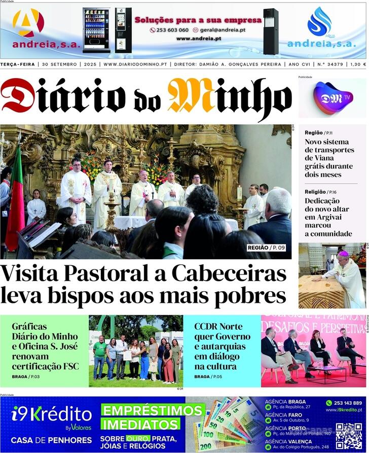 Capa Dirio do Minho - 2025-09-30