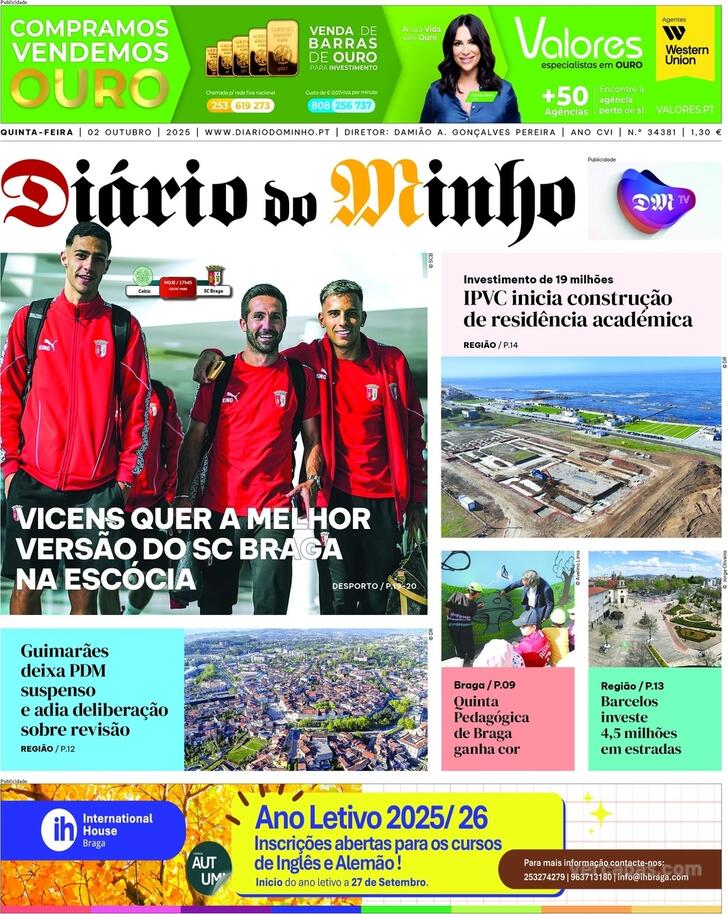 Capa Dirio do Minho - 2025-10-02