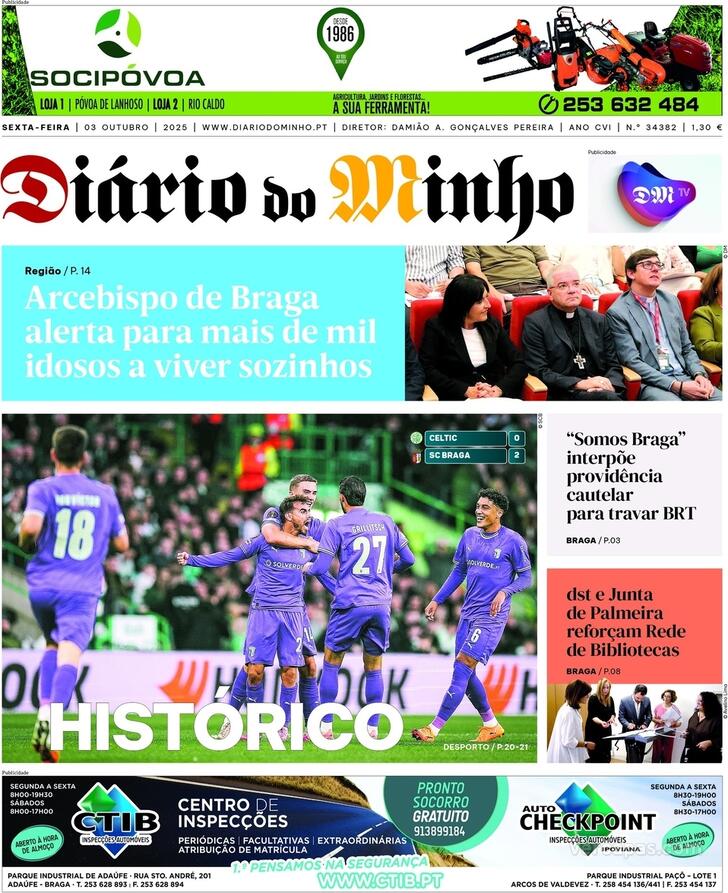 Capa Dirio do Minho - 2025-10-03