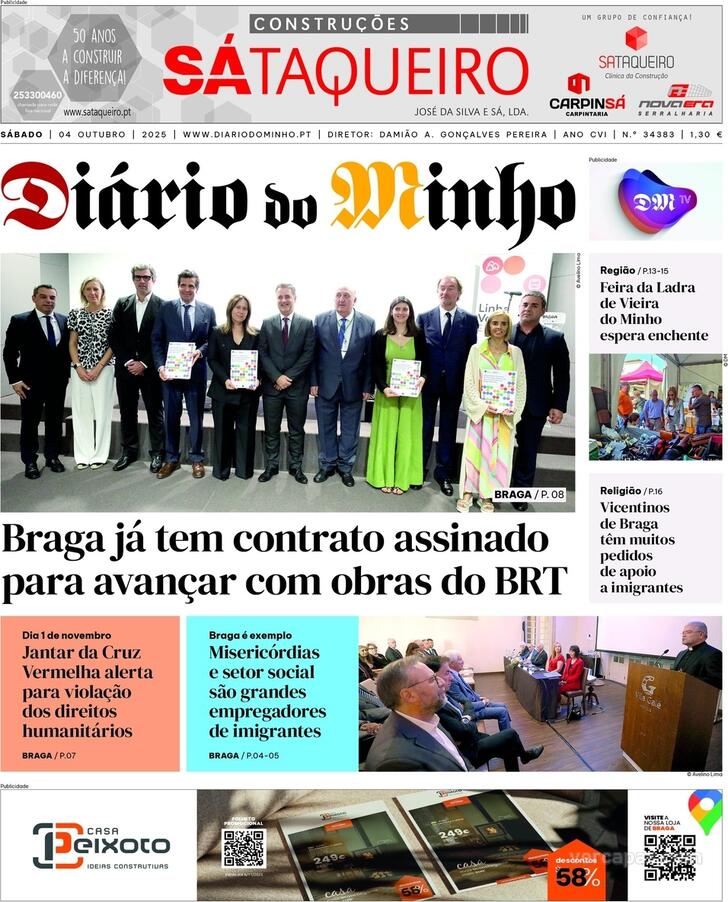Capa Dirio do Minho - 2025-10-04