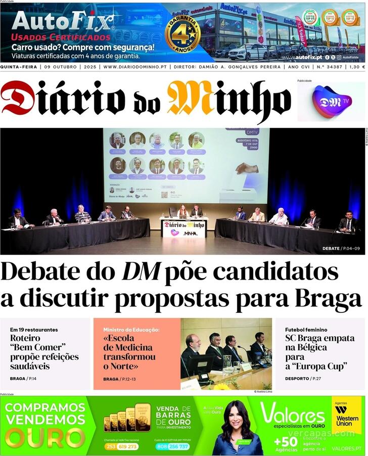Capa Dirio do Minho - 2025-10-09