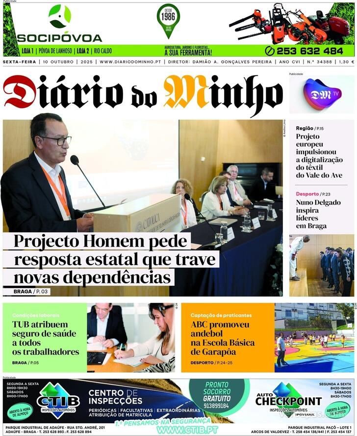 Capa Dirio do Minho - 2025-10-10