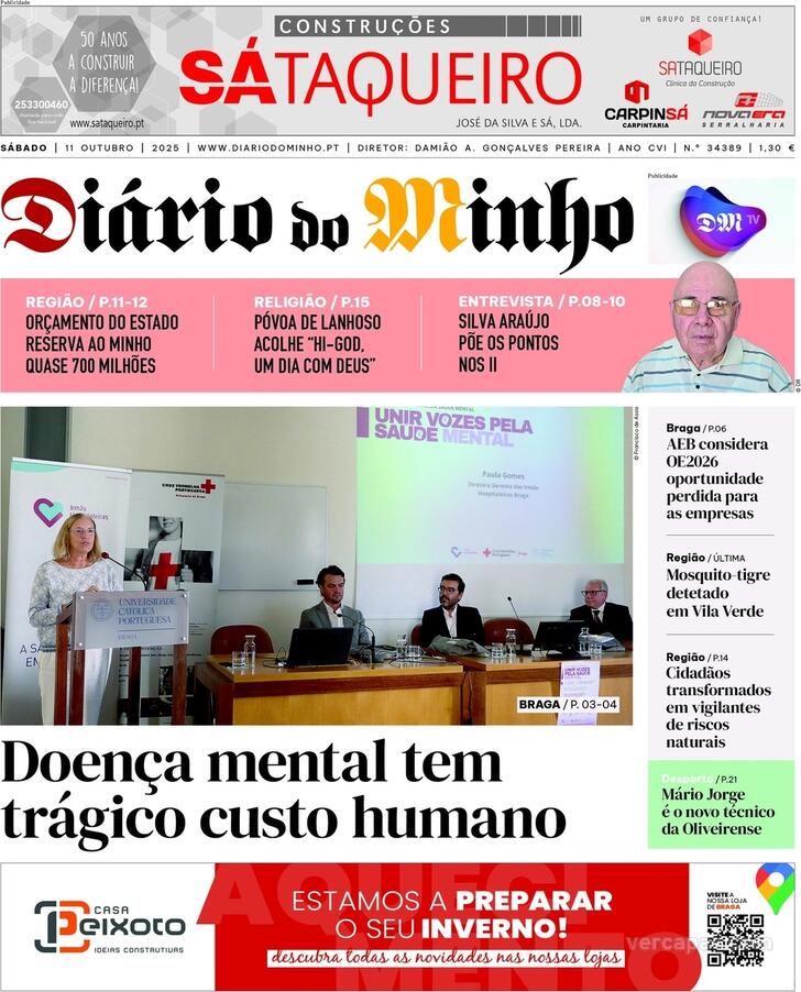 Capa Dirio do Minho - 2025-10-11