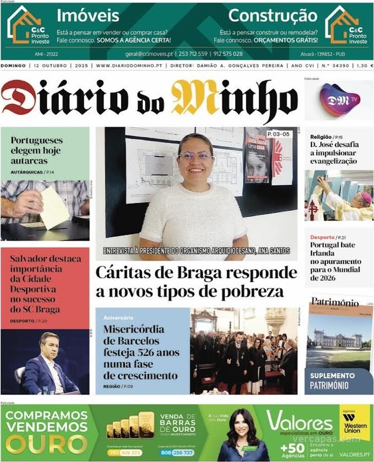 Capa Dirio do Minho - 2025-10-12