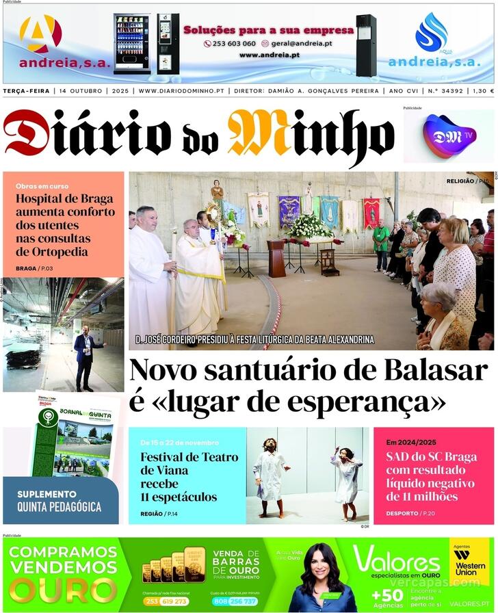 Capa Dirio do Minho - 2025-10-14