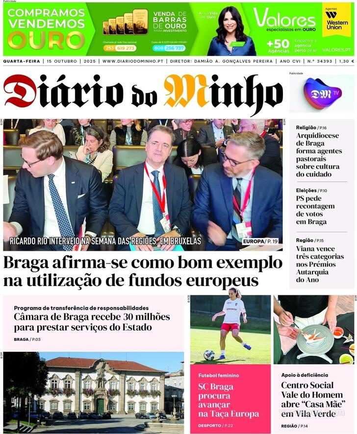 Capa Dirio do Minho - 2025-10-15