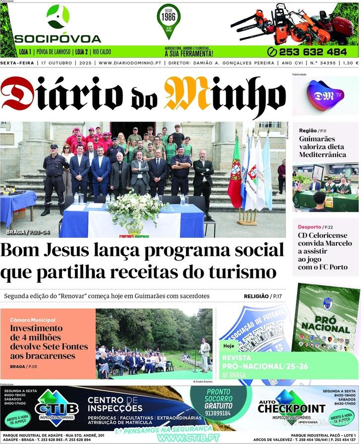 Capa Dirio do Minho - 2025-10-17