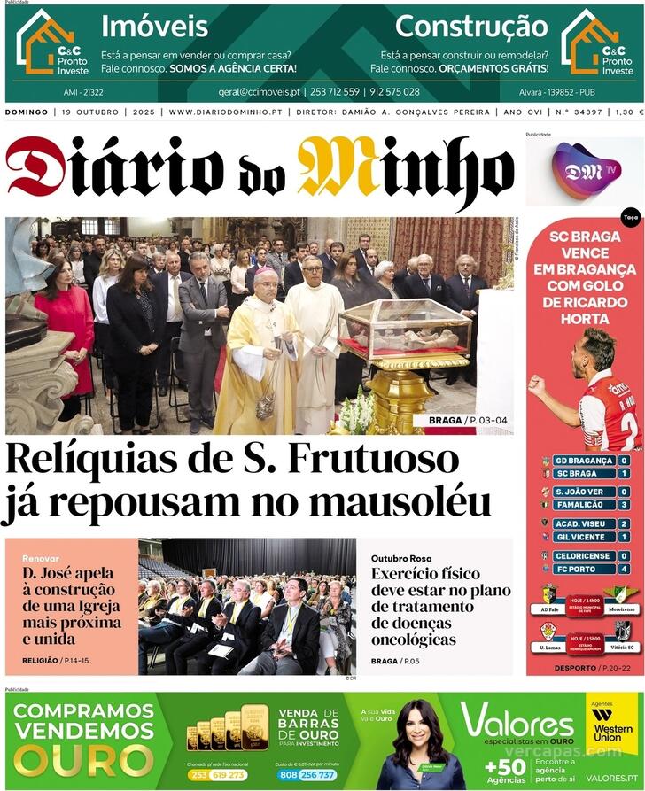 Capa Dirio do Minho - 2025-10-19