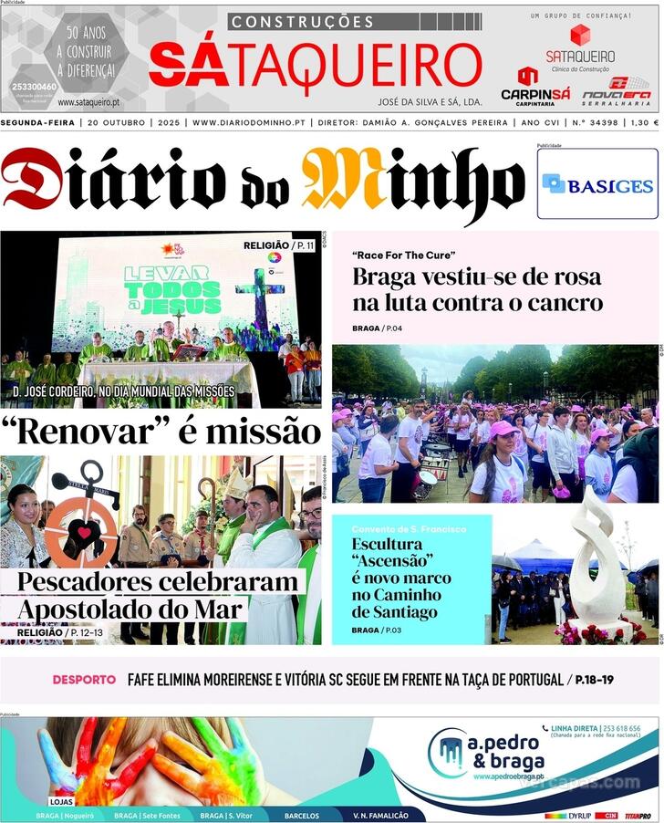 Capa Dirio do Minho - 2025-10-20