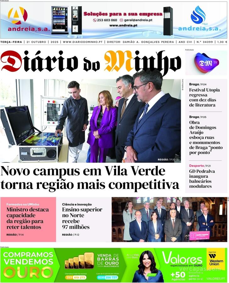 Capa Dirio do Minho - 2025-10-21