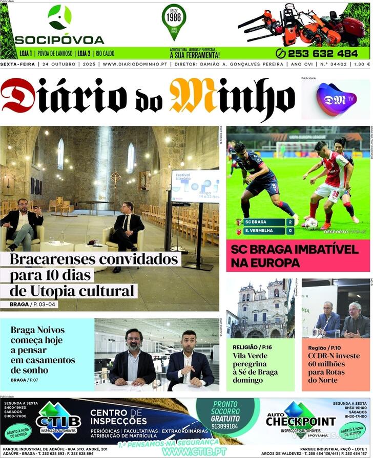 Capa Dirio do Minho - 2025-10-24