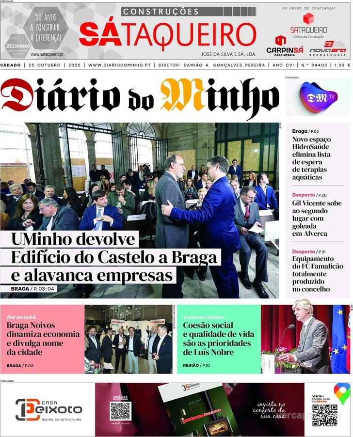 Capa Dirio do Minho - 2025-10-25