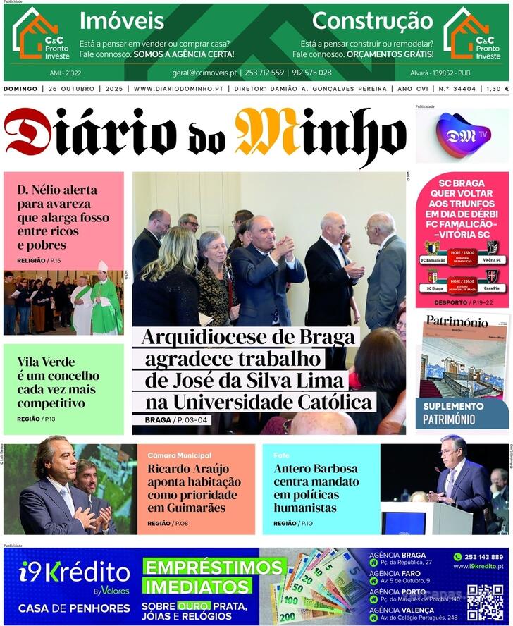Capa Dirio do Minho - 2025-10-26
