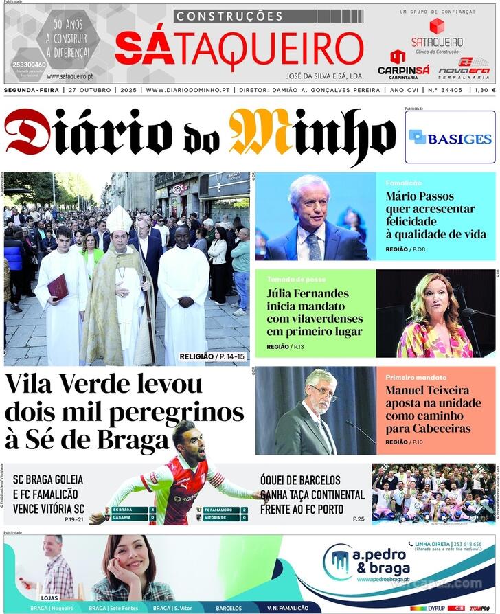 Capa Dirio do Minho - 2025-10-27