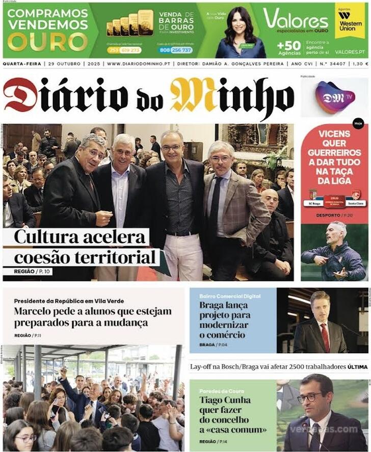 Capa Dirio do Minho - 2025-10-29