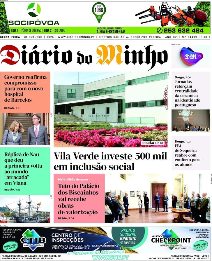 Capa Dirio do Minho - 2025-10-31