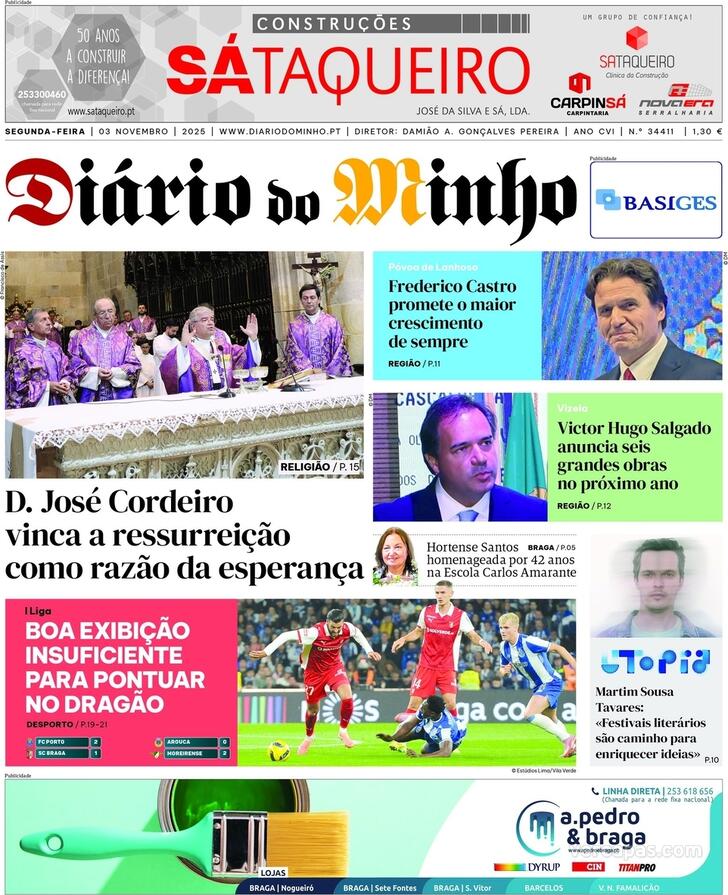 Capa Dirio do Minho - 2025-11-03