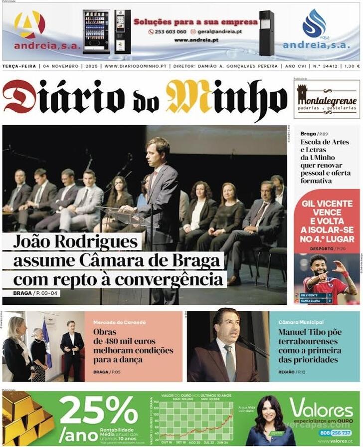 Capa Dirio do Minho - 2025-11-04