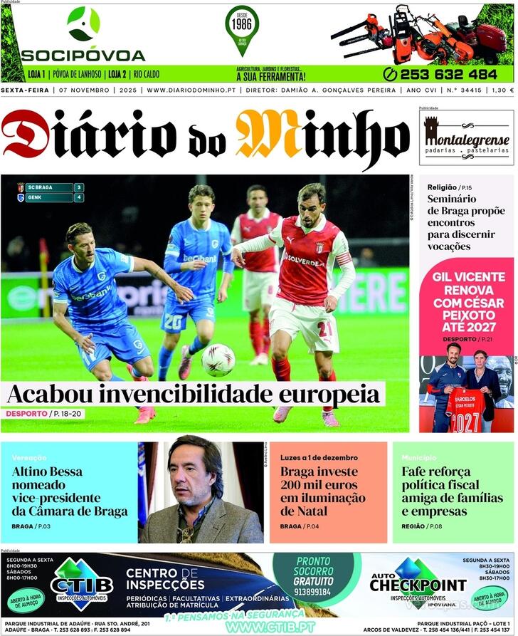 Capa Dirio do Minho - 2025-11-07