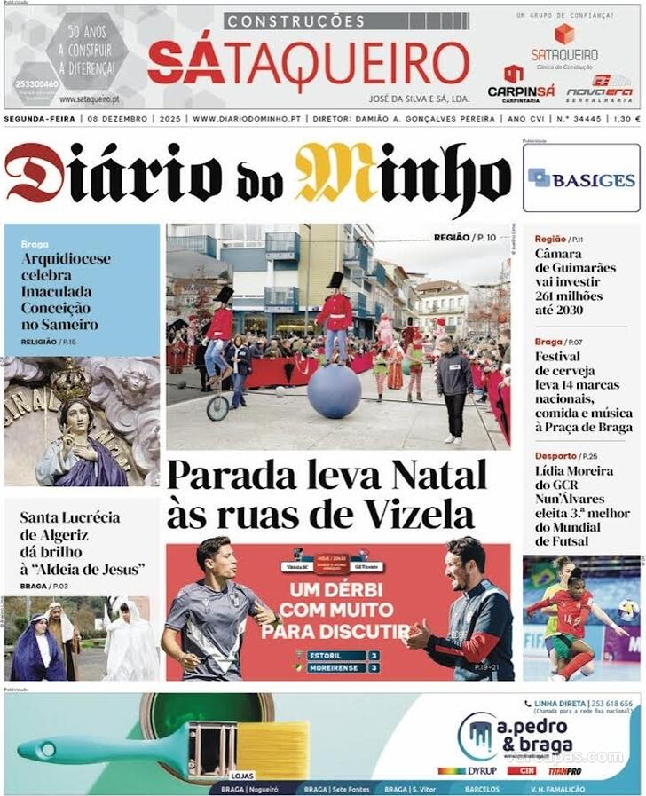 Capa Dirio do Minho - 2025-12-08