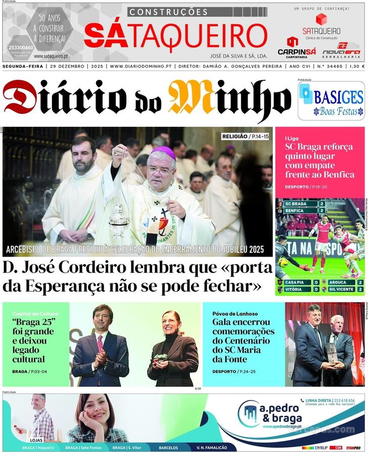 Capa Di�rio do Minho - 2025-12-29