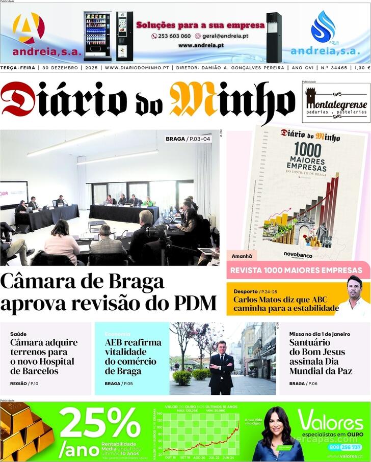 Capa Di�rio do Minho - 2025-12-30