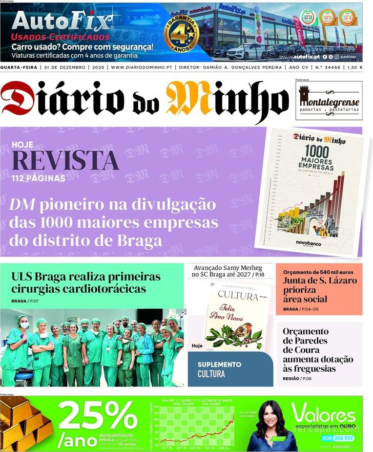 Capa Di�rio do Minho - 2025-12-31