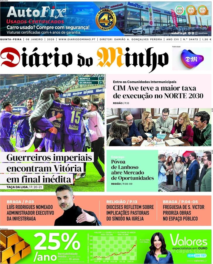 Capa Di�rio do Minho - 2026-01-08