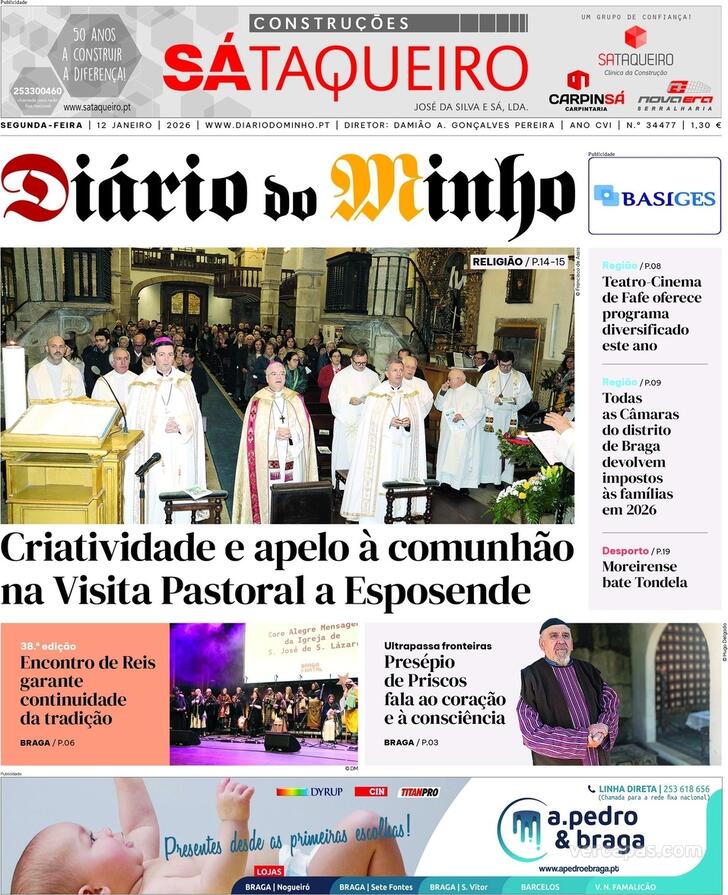 Capa Di�rio do Minho - 2026-01-12
