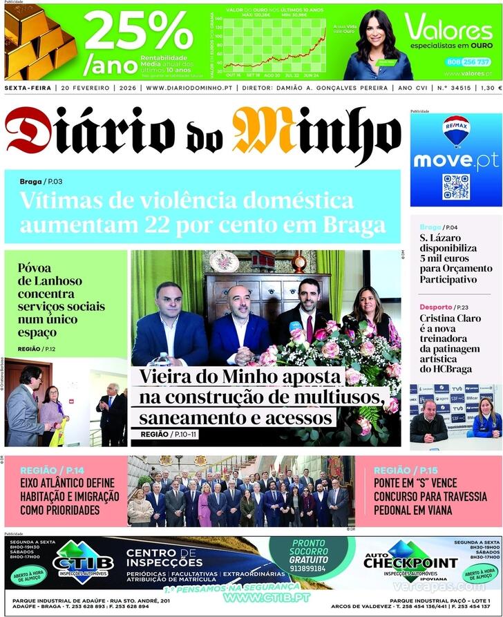 Capa Di�rio do Minho - 2026-02-20