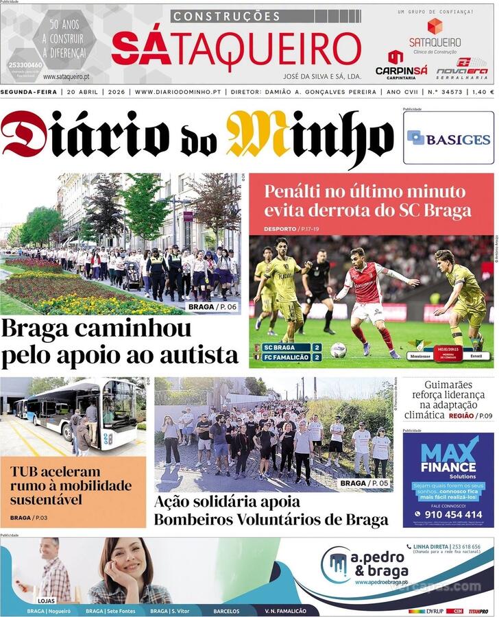 Capa Di�rio do Minho - 2026-04-20