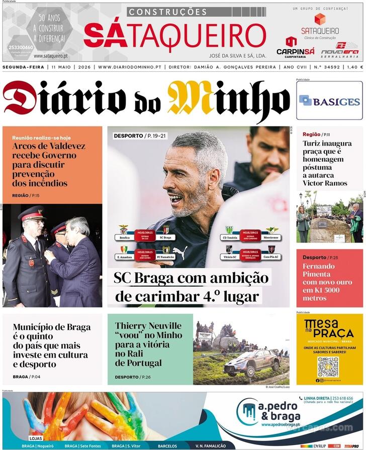 Capa Di�rio do Minho - 2026-05-11