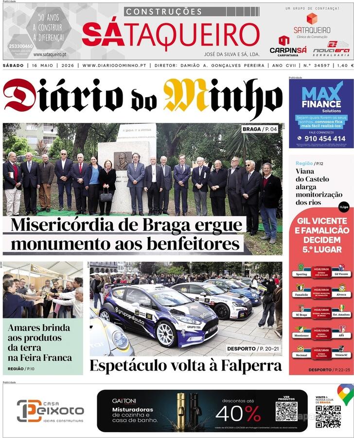 Capa Di�rio do Minho - 2026-05-16
