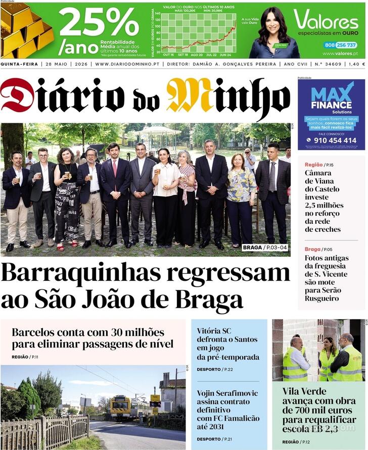 Capa Di�rio do Minho - 2026-05-28
