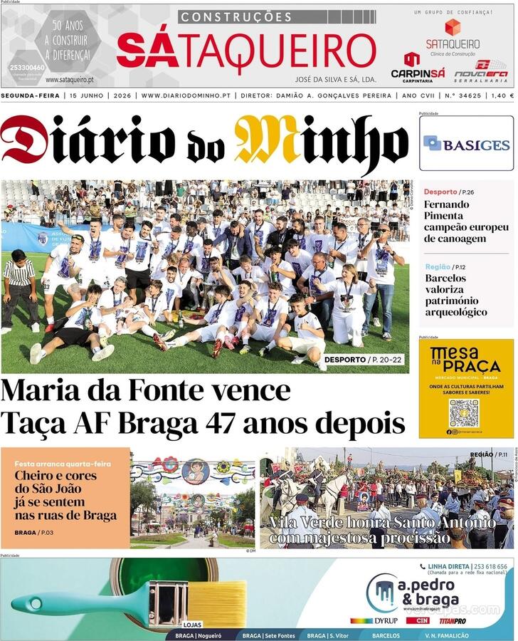 Capa Di�rio do Minho - 2026-06-15