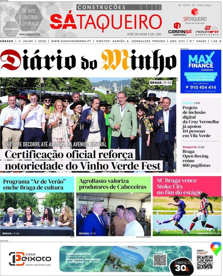 Capa Di�rio do Minho - 2026-07-11