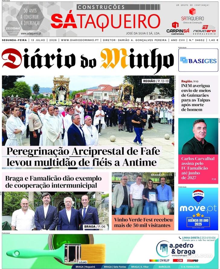 Capa Di�rio do Minho - 2026-07-13