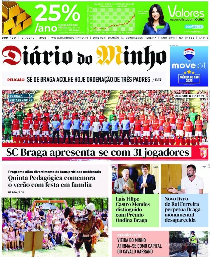 Capa Di�rio do Minho - 2026-07-19